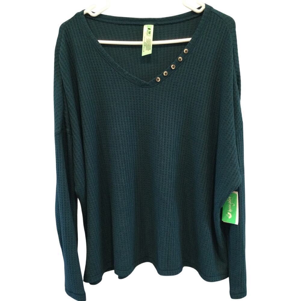 Honeydew Womens Thermal Top Size Medium Shirt Hunter Green NEW Waffle Knit Fairy